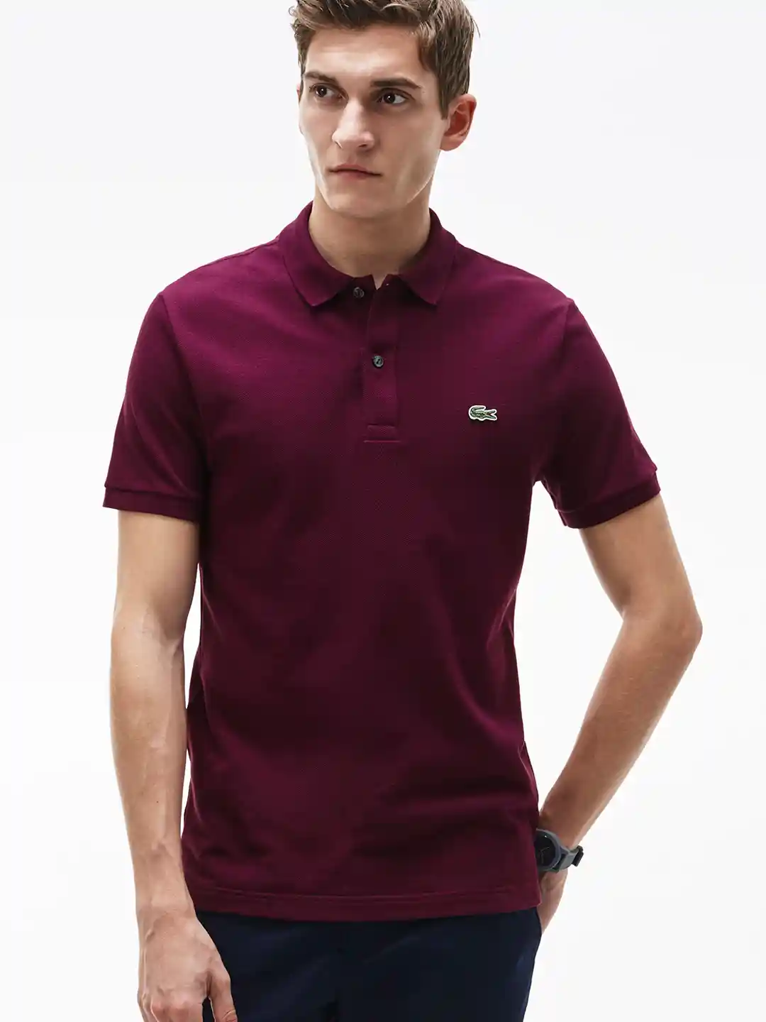Buy Lacoste Men Burgundy Solid Polo T-shirt Tshirts for Men