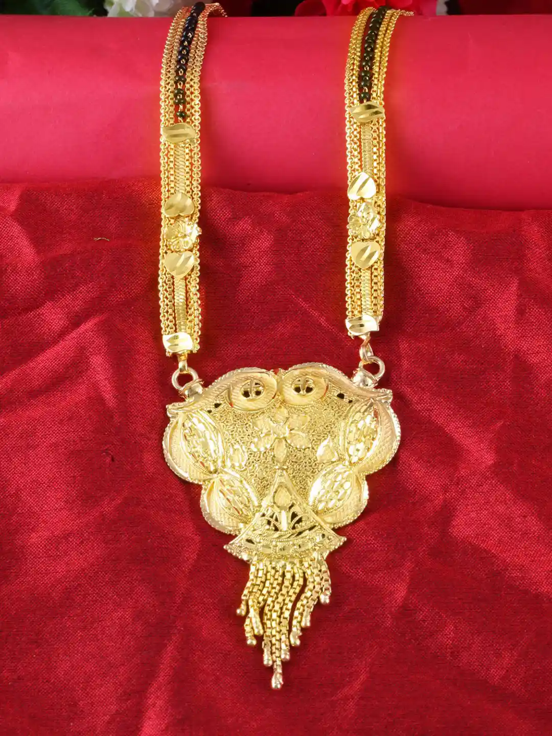Buy MEENAZ Gold-Plated Artificial Stones Beaded Long Mangalsutra