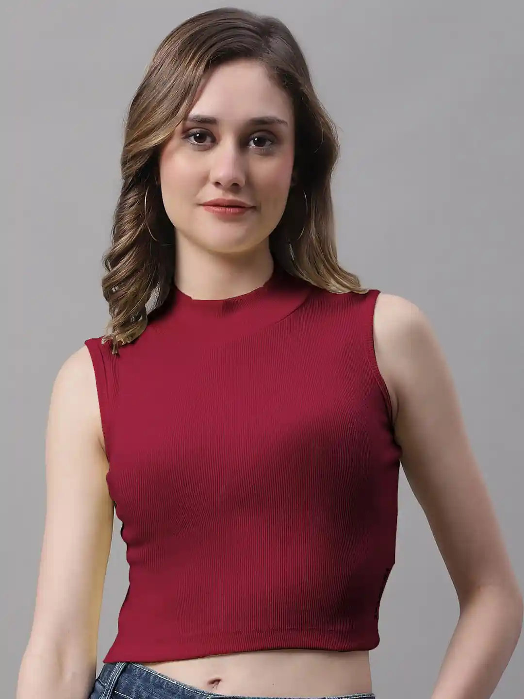 FBAR Turtle Neck Sleeveless Cotton Ribbed Fitted Crop Top