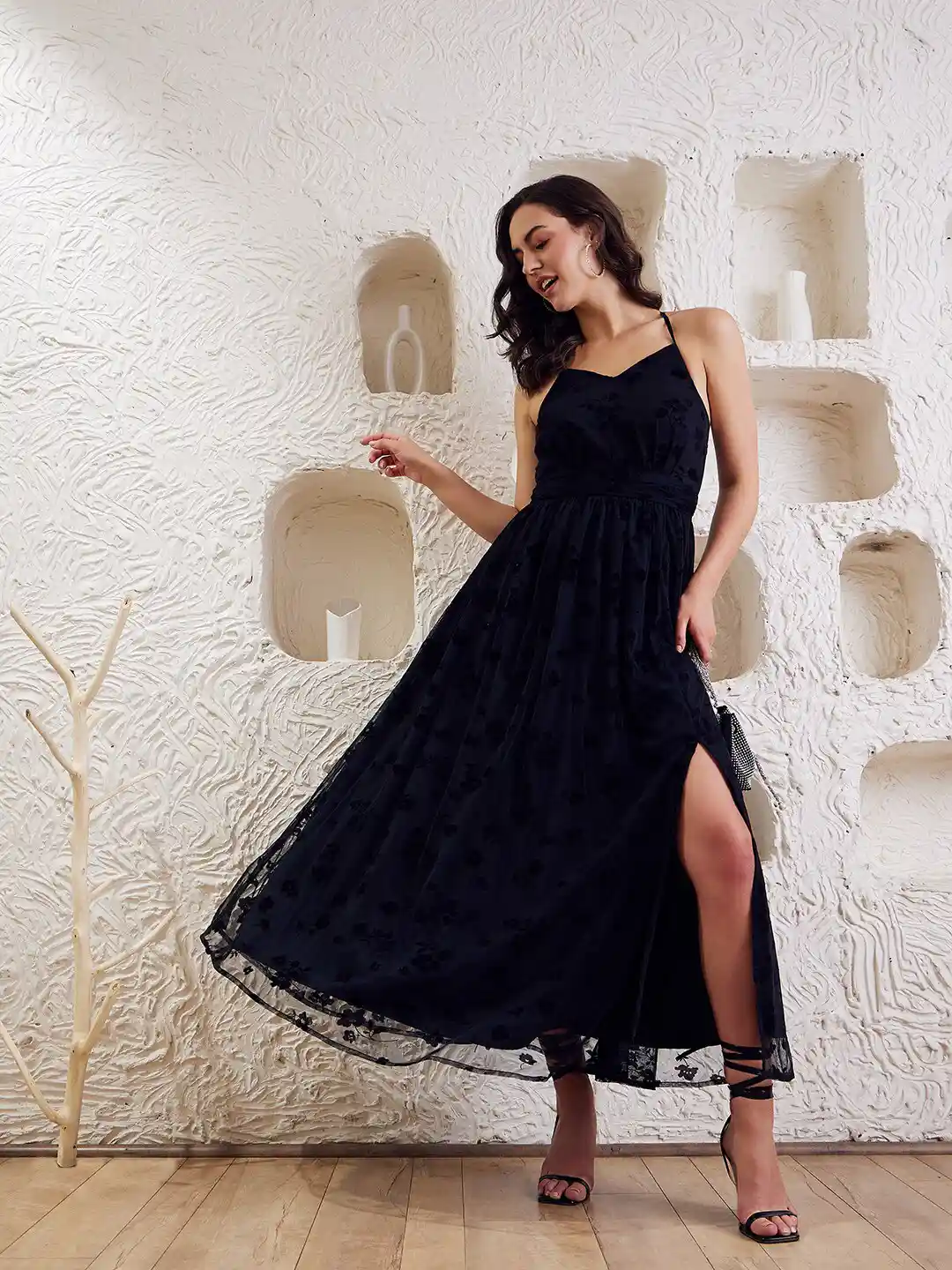Buy Berrylush Black V-Neck Sleeveless Maxi Dress Dresses for