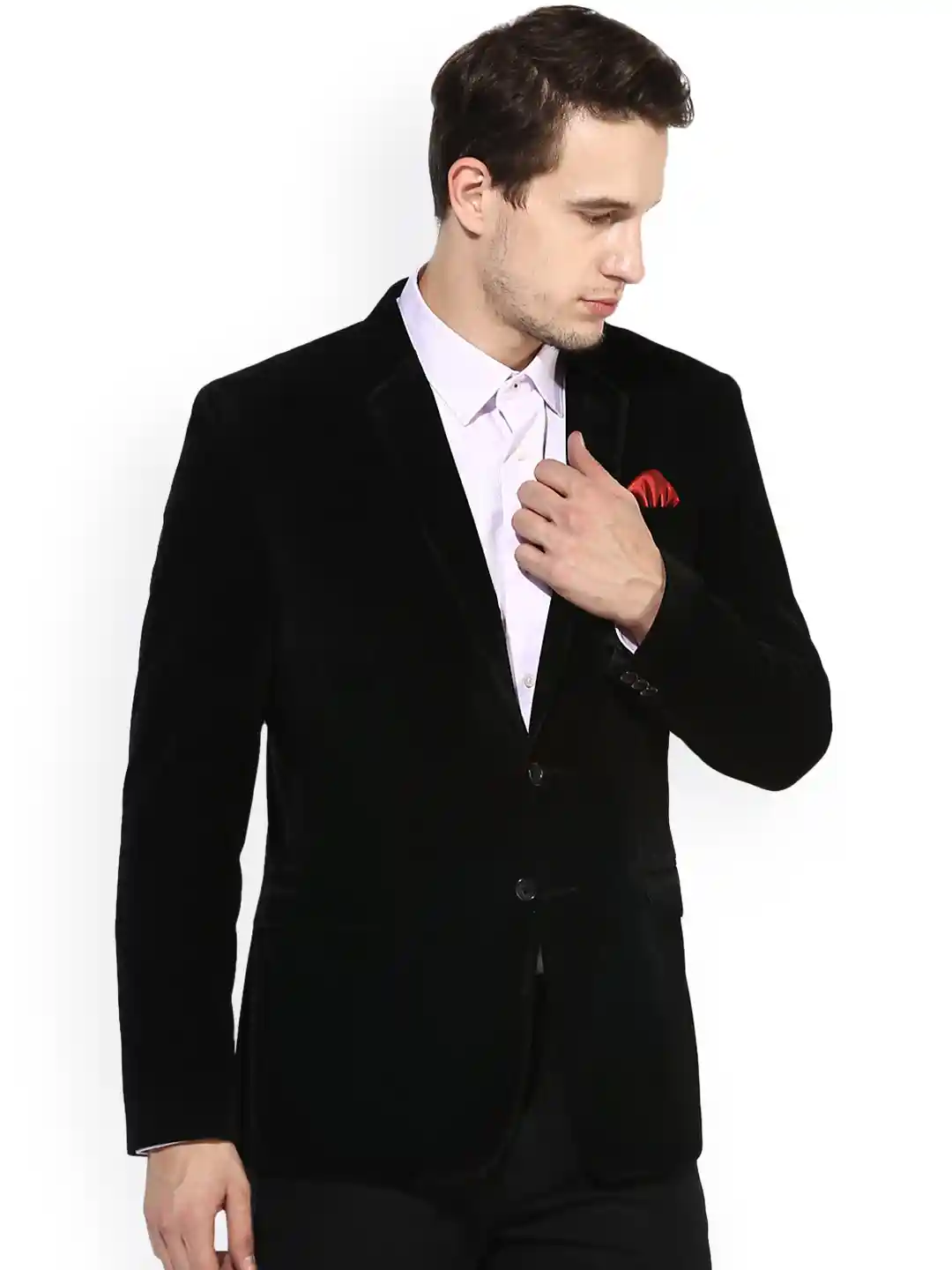 Buy Hangup Black Regular Fit Single-Breasted Velvet Party Blazer