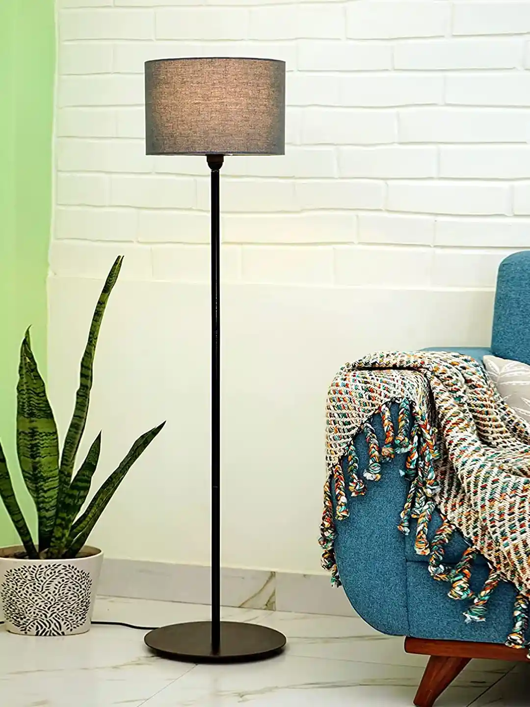Buy Homesake Grey Black Textured Wooden Floor Lamp Floor Lamps