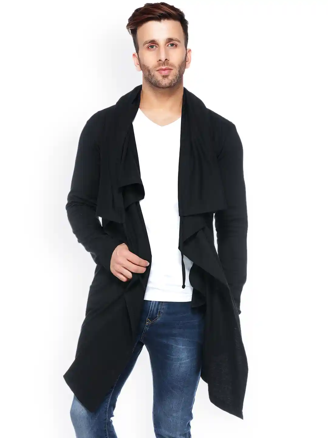 Jeans Long Shrug For Mens Black Tinted Men Black Solid Hooded
