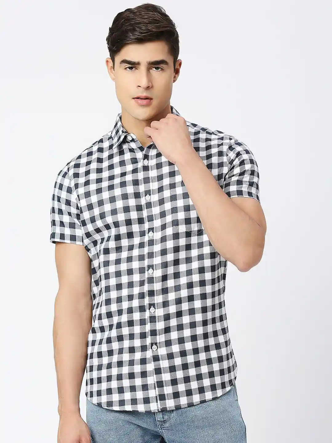Jeans Mens Black And White Gingham Shirt Metronaut Gingham