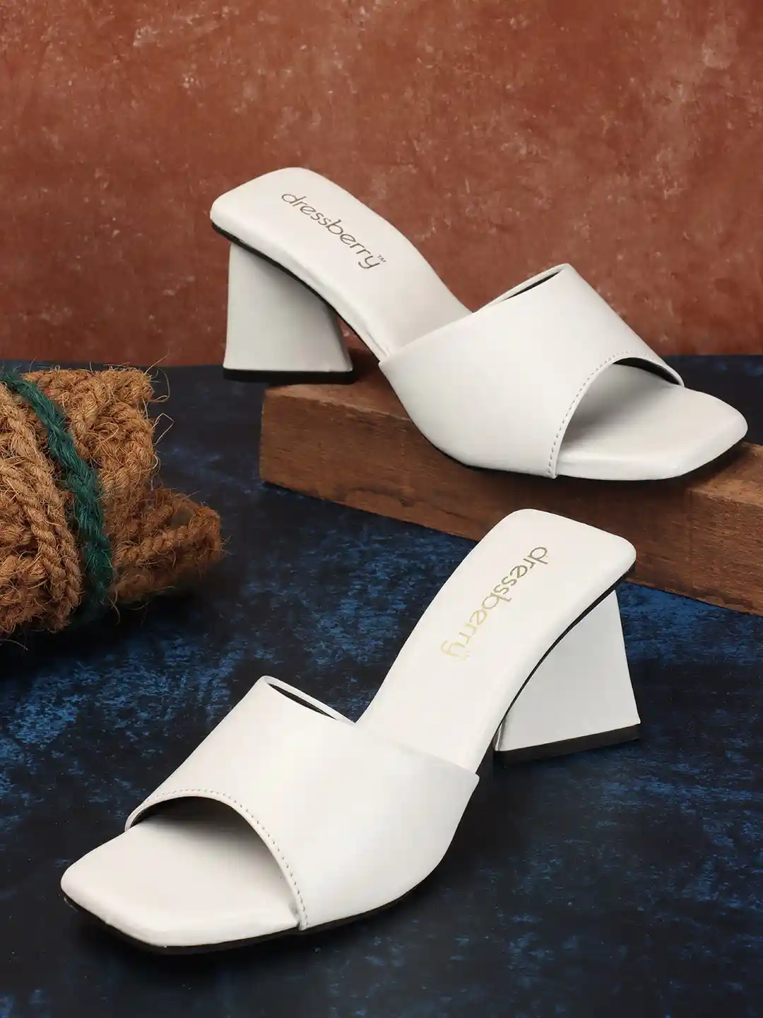 Buy DressBerry White Square Toe Block Heels Heels for Women