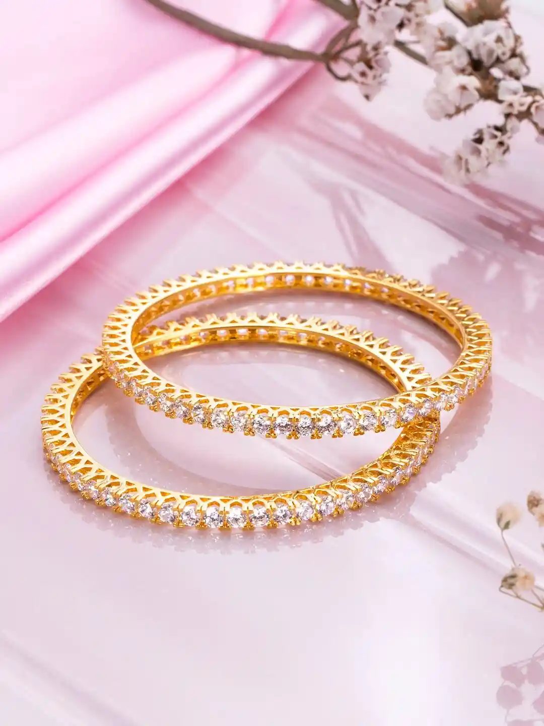 Buy Zavya Pack Of 925 Pure Silver CZ Gold-Plated Bangles