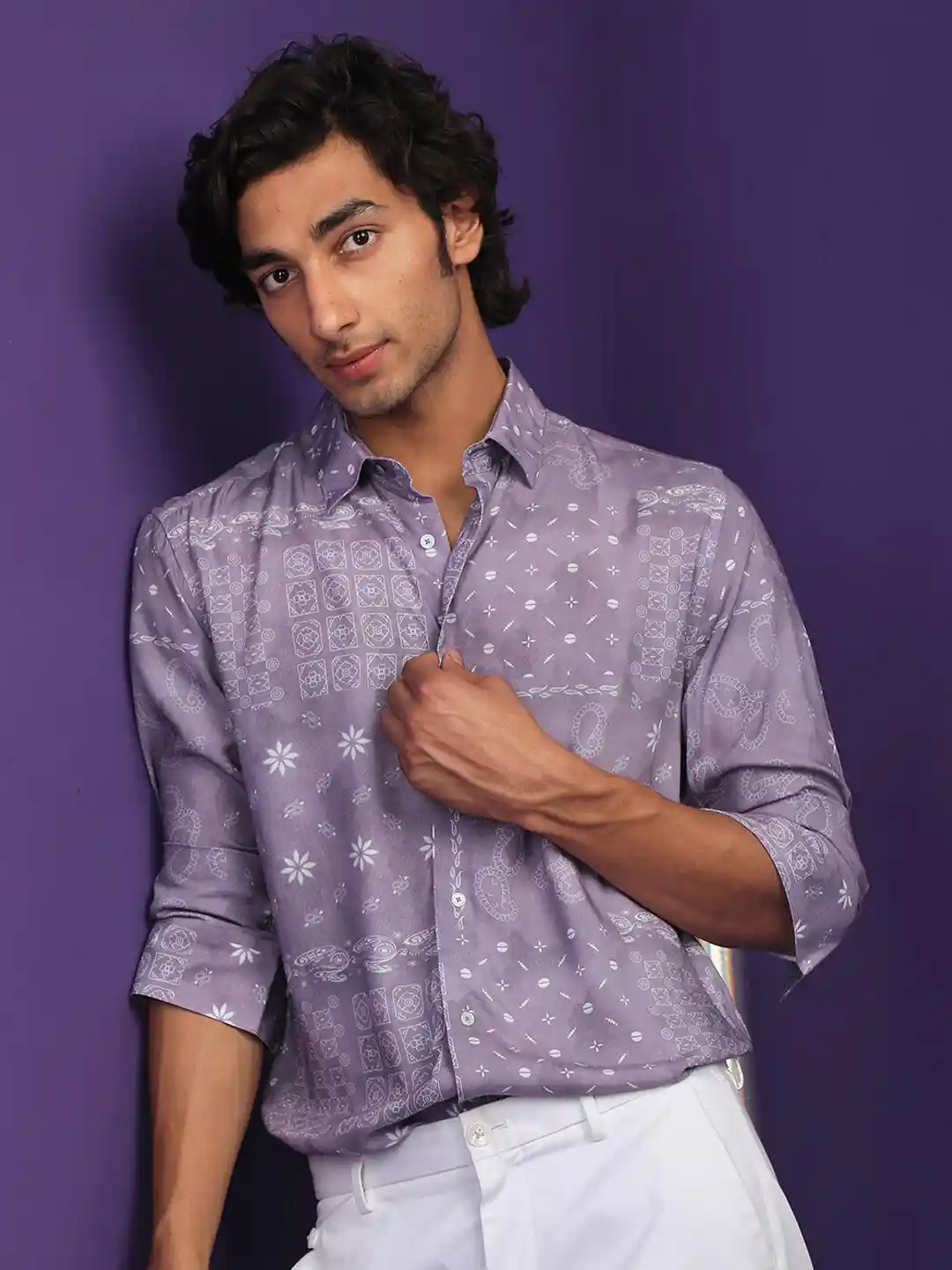 Buy RARE RABBIT Men Kayden Purple Slim Fit Floral Printed Shirt