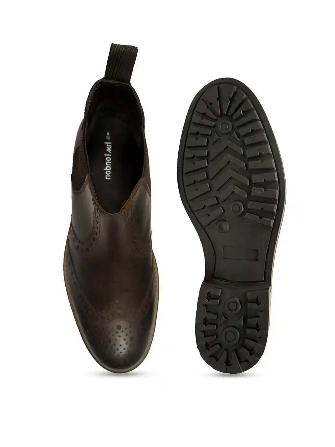 Buy HX London Men Mid Top Textured Brogue Leather Chelsea Boots