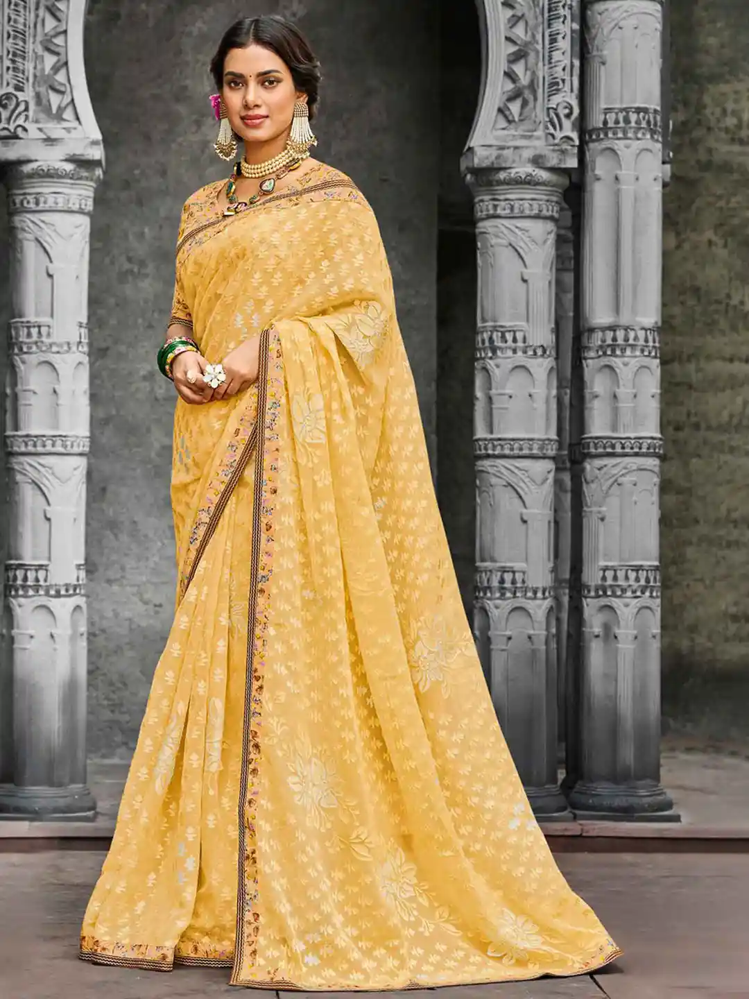 Buy Laxmipati Floral Woven Design Embroidered Saree Sarees for