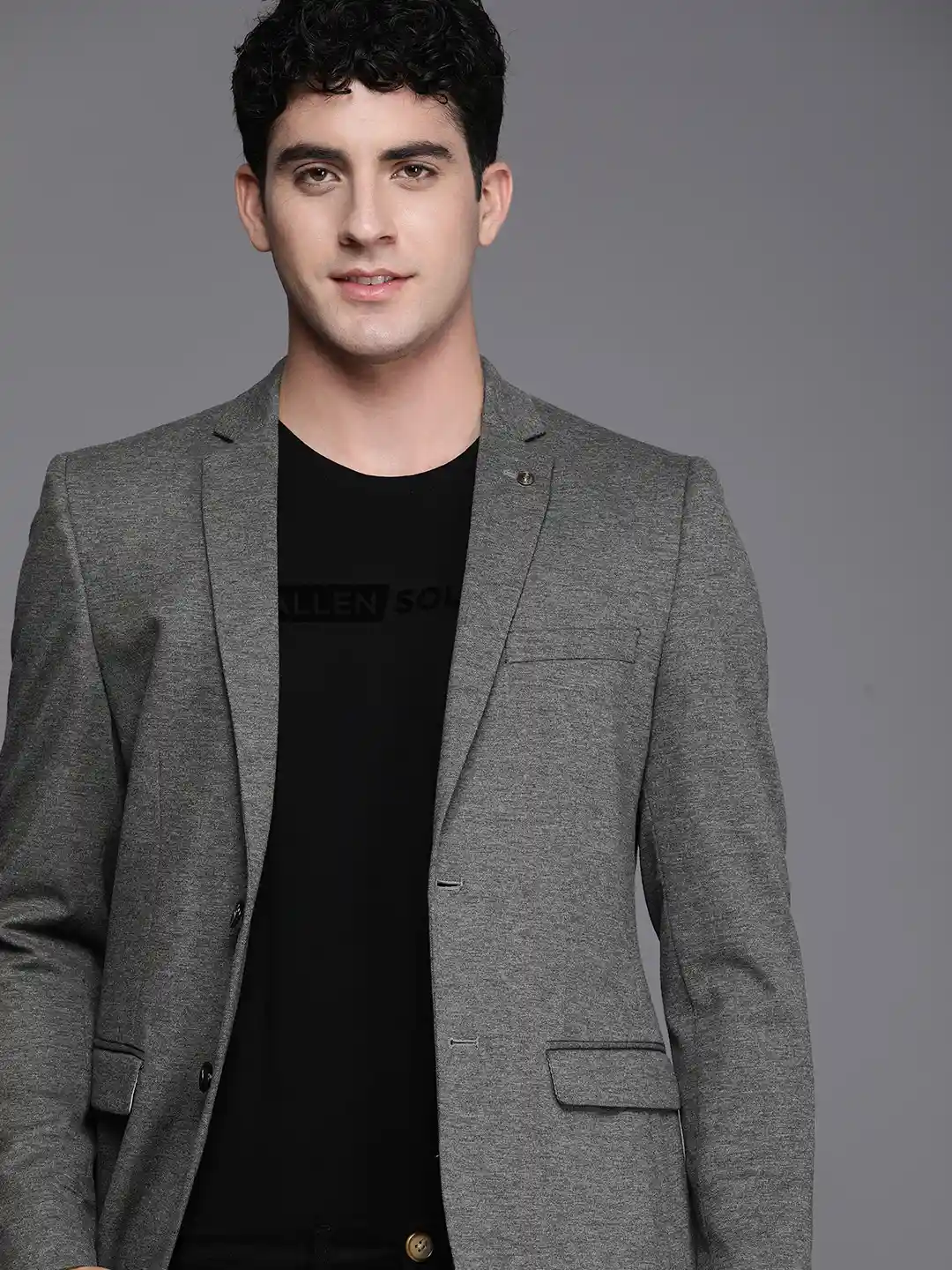 Shirt Grey Blazer With Black Lapel Black Shirt Grey Color Blazer