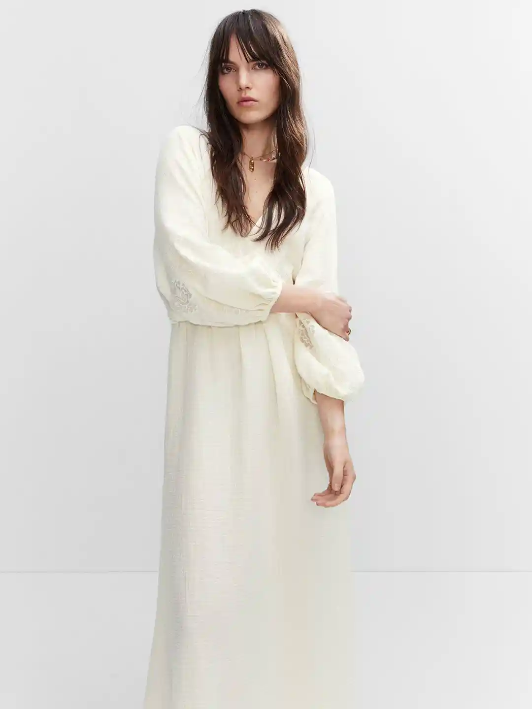 Buy MANGO Embroidered Open Back Puff Sleeve Maxi Dress Dresses