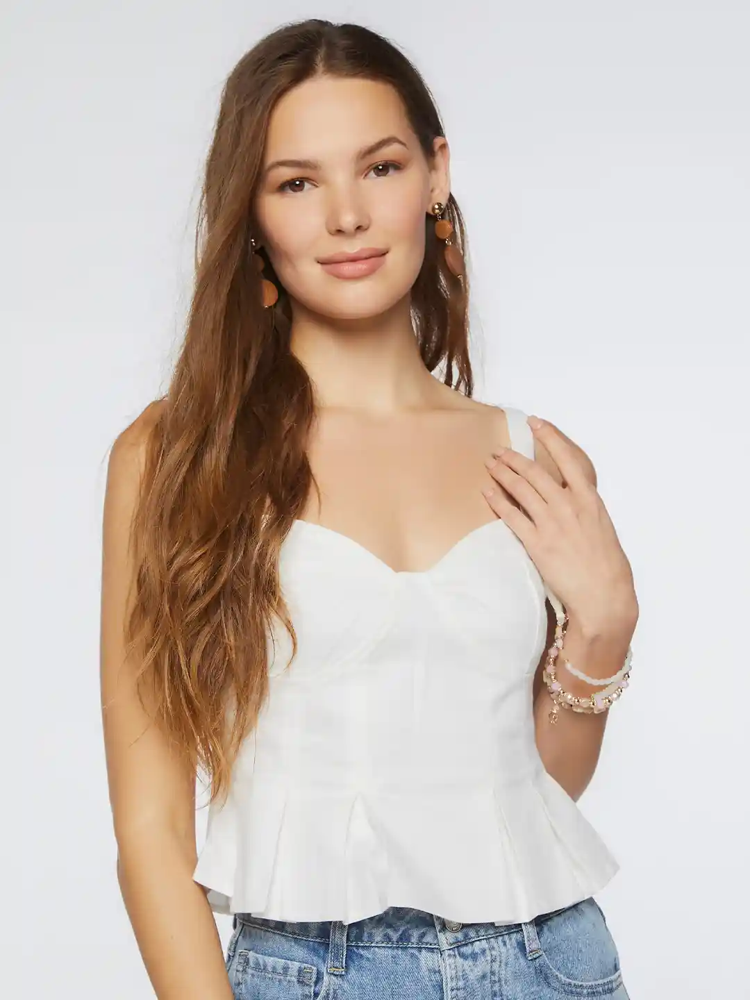 Buy FOREVER 21 White Sweetheart Neck Peplum Top Tops for Women