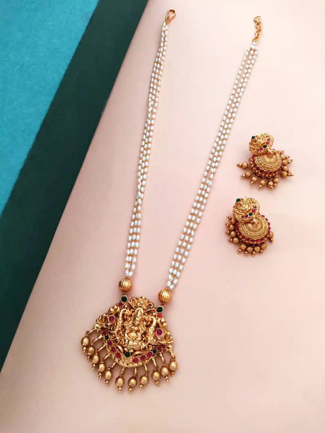 Buy Pihtara Jewels Gold-Plated Goddess Lakshmi Pendant Long Pearl