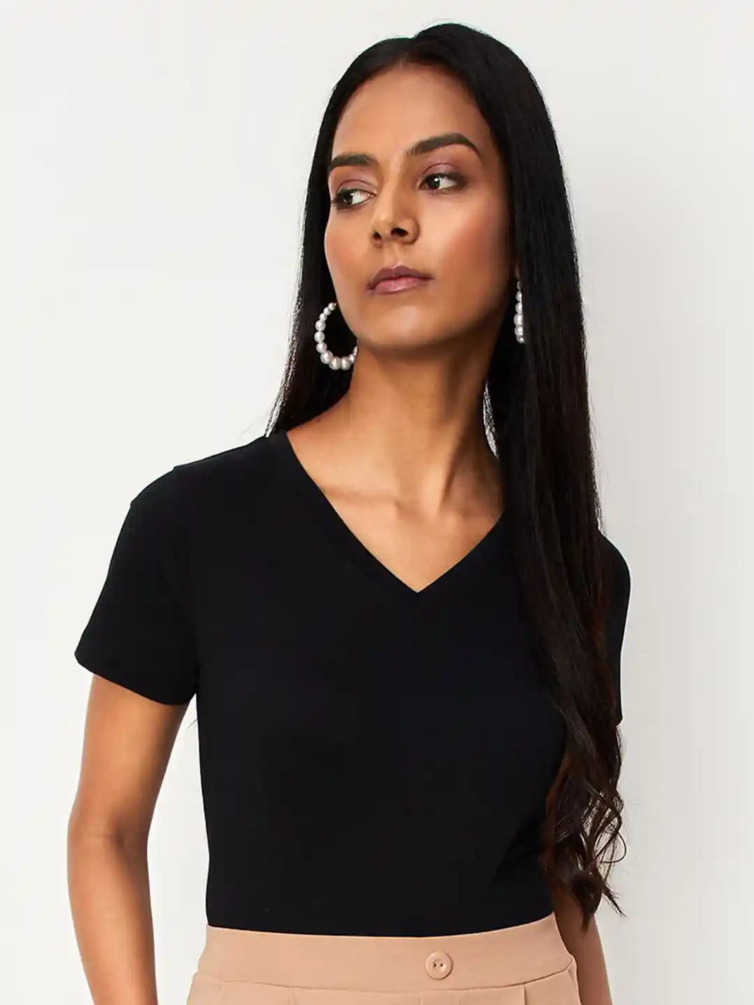 Buy max V-Neck Pure Cotton T-shirt Tshirts for Women 23453742