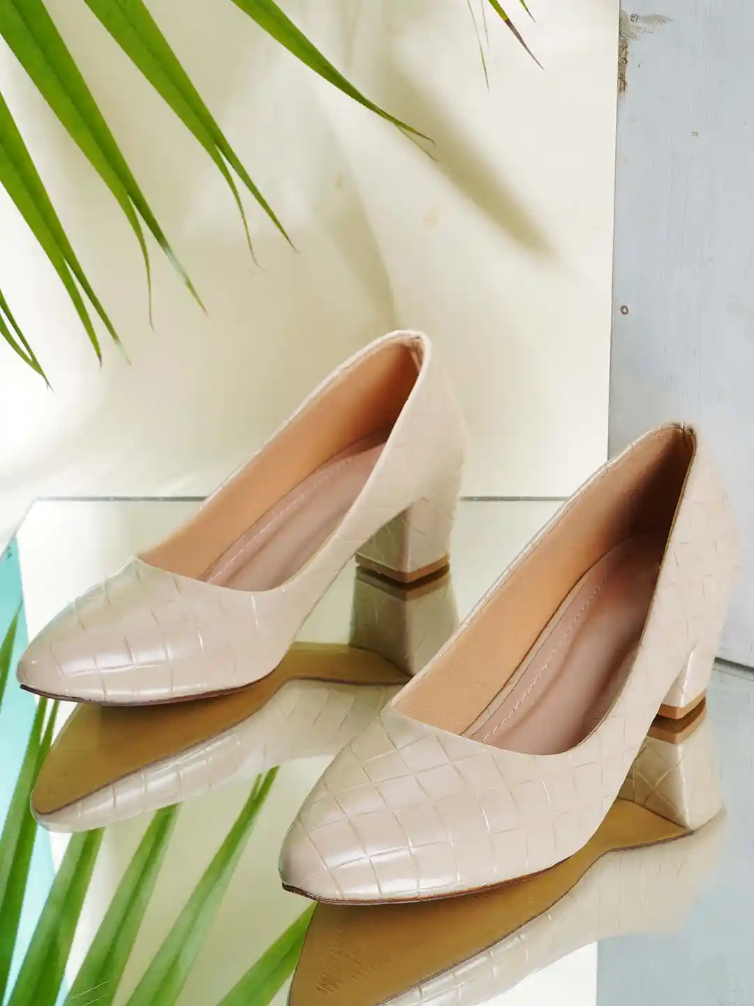 Buy Style Shoes Textured Pointed Toe Block Heel Pumps Heels for