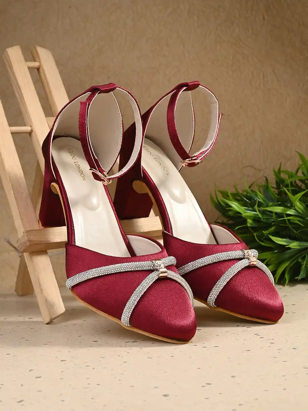 Buy CLOG LONDON Pointed Toe Embellished Block Heels With Ankle