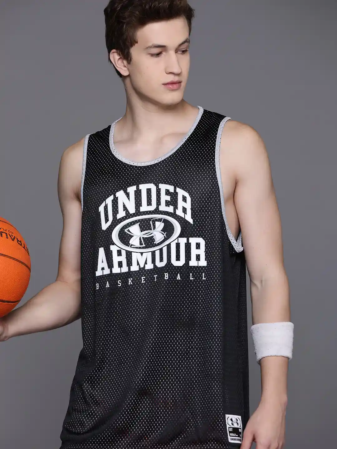 Buy UNDER ARMOUR Men Black White Brand Logo Printed Loose T