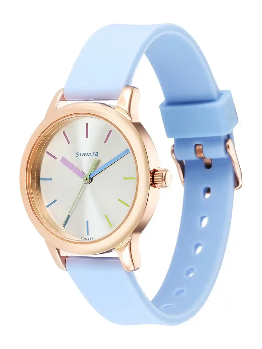Buy Sonata Splash Women Silver-Toned Brass Dial Blue Straps