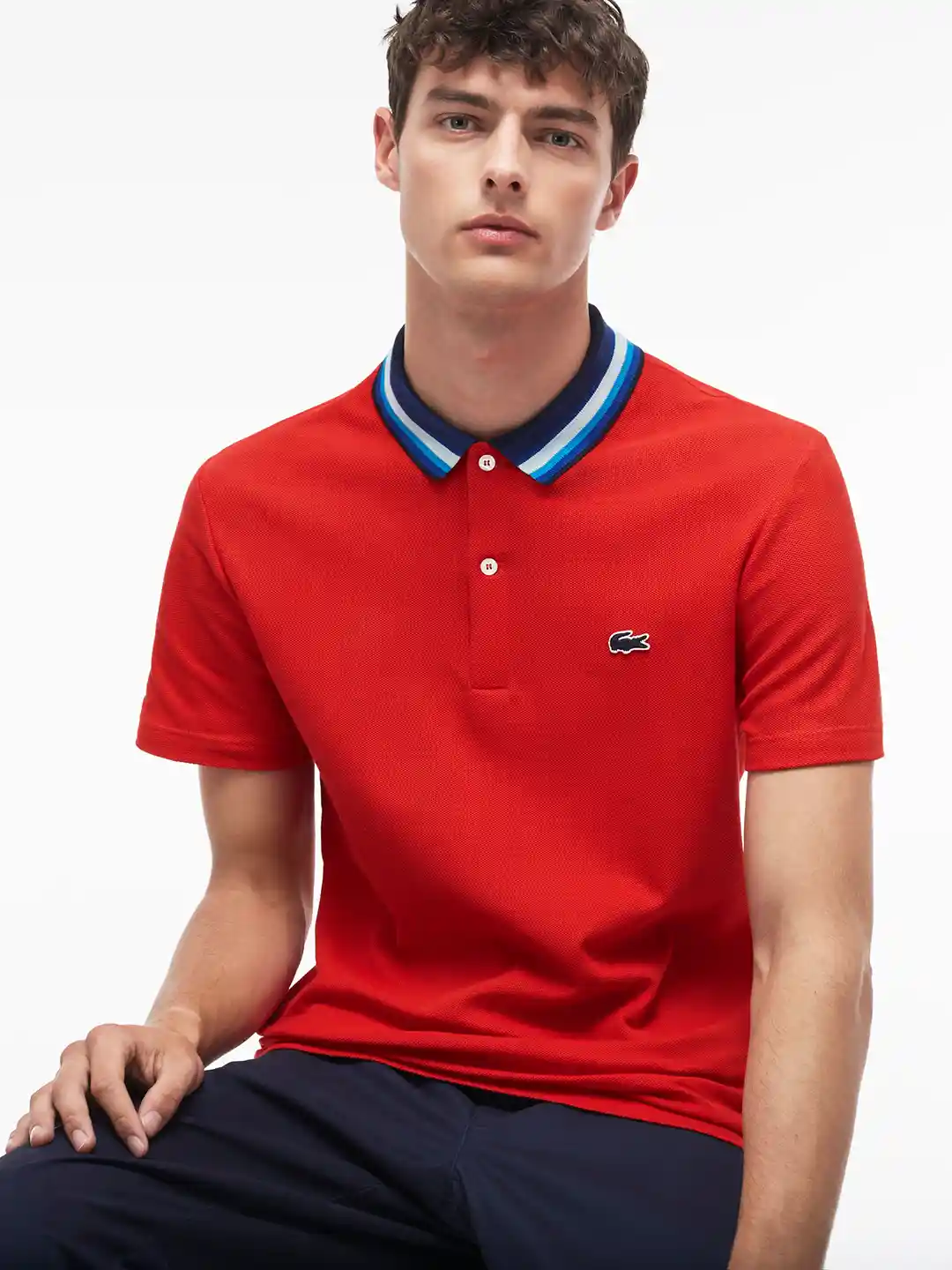 Buy Lacoste Men Red Solid Polo Collar T-shirt Tshirts for Men