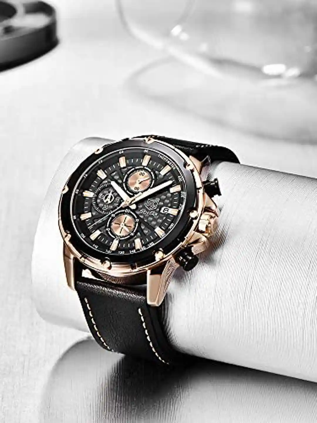 BENYAR Embellished Dial Leather Bracelet Style Straps Chronograph Watch  Ben-5167-