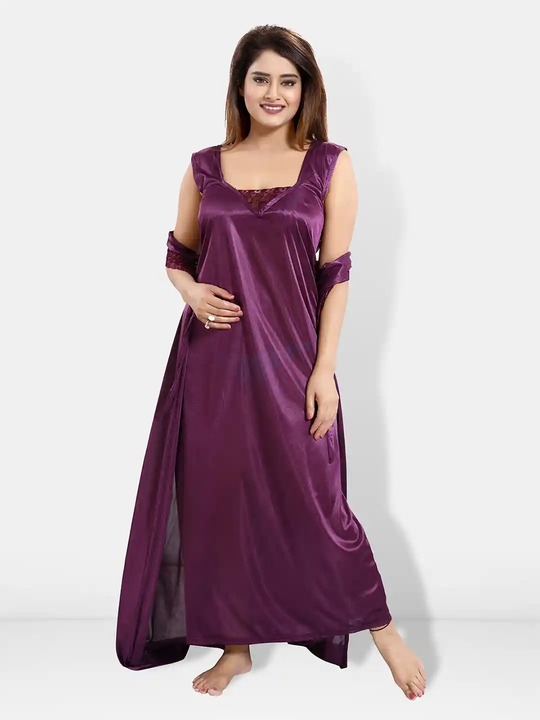 Buy Be You Pieces Satin Maxi Nightwear Set Nightdress for