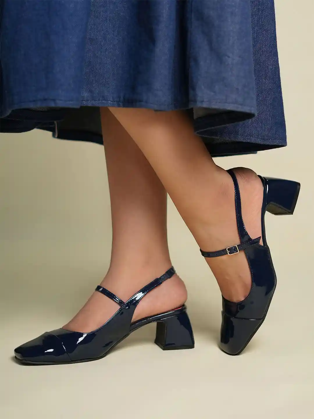 Block Heels Ladies Navy Blue Pumps Buy Navy Satin Block Heel