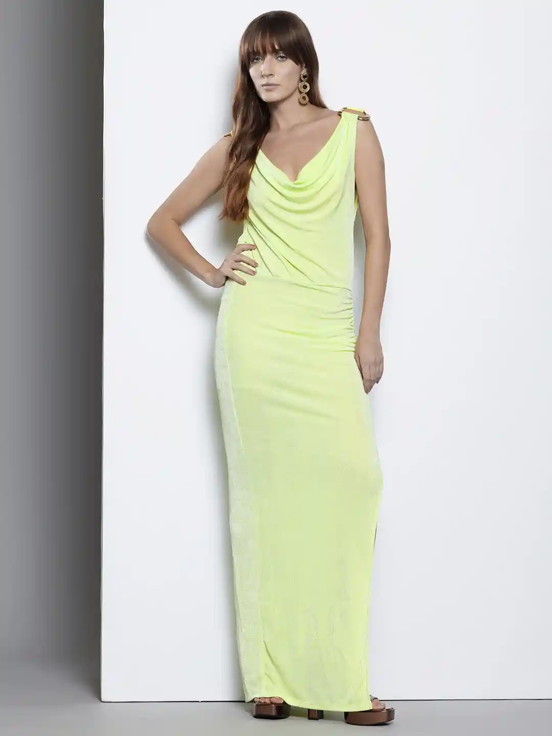 Buy NA-KD Cowl Neck Slit Maxi Sheath Dress Dresses for Women