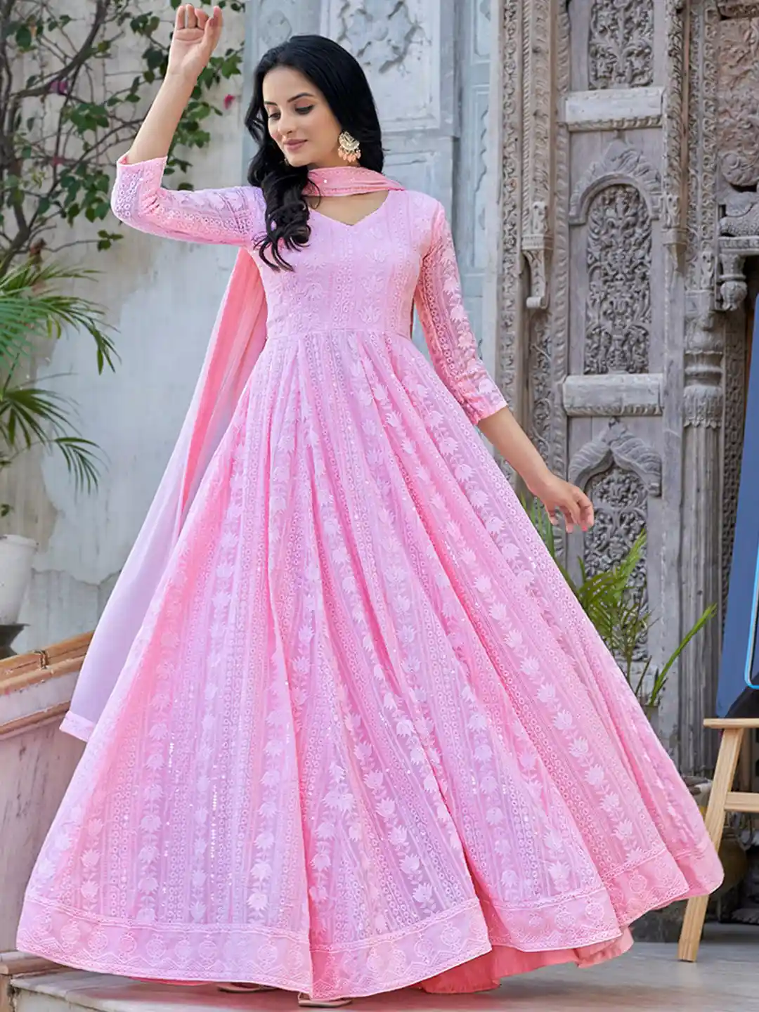 Georgette Maxi Simple Long Dress With Dupatta PRENEA Floral