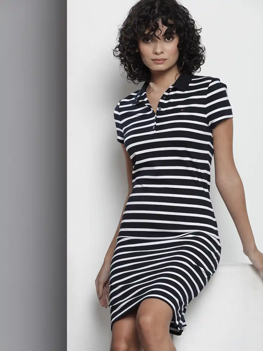 short sleeve black dresses Silk Rib Half Sleeve Midi Dress main image 1