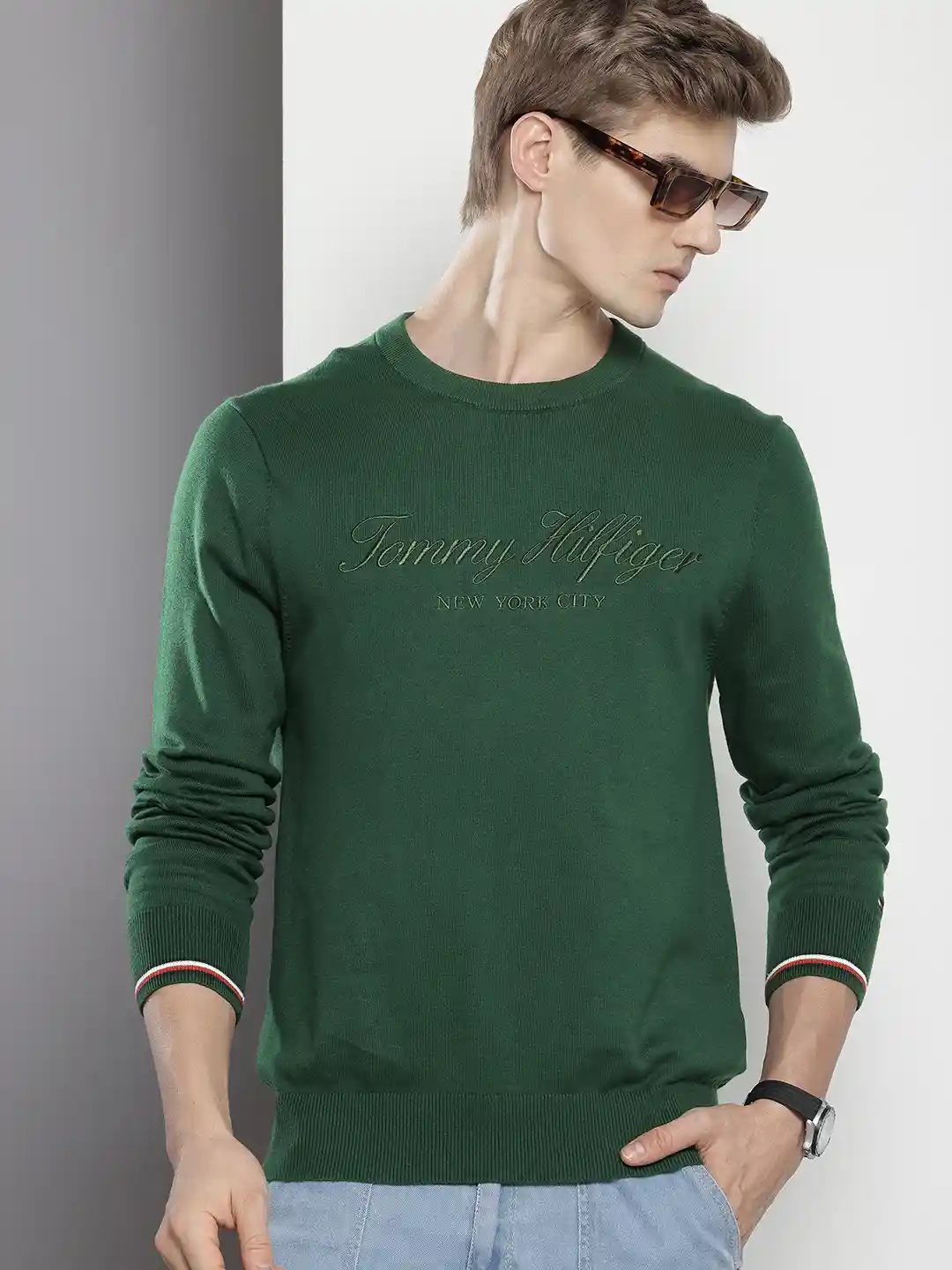 Tommy Hilfiger Pure Cotton Brand Logo Embroidered Pullover Sweaters
