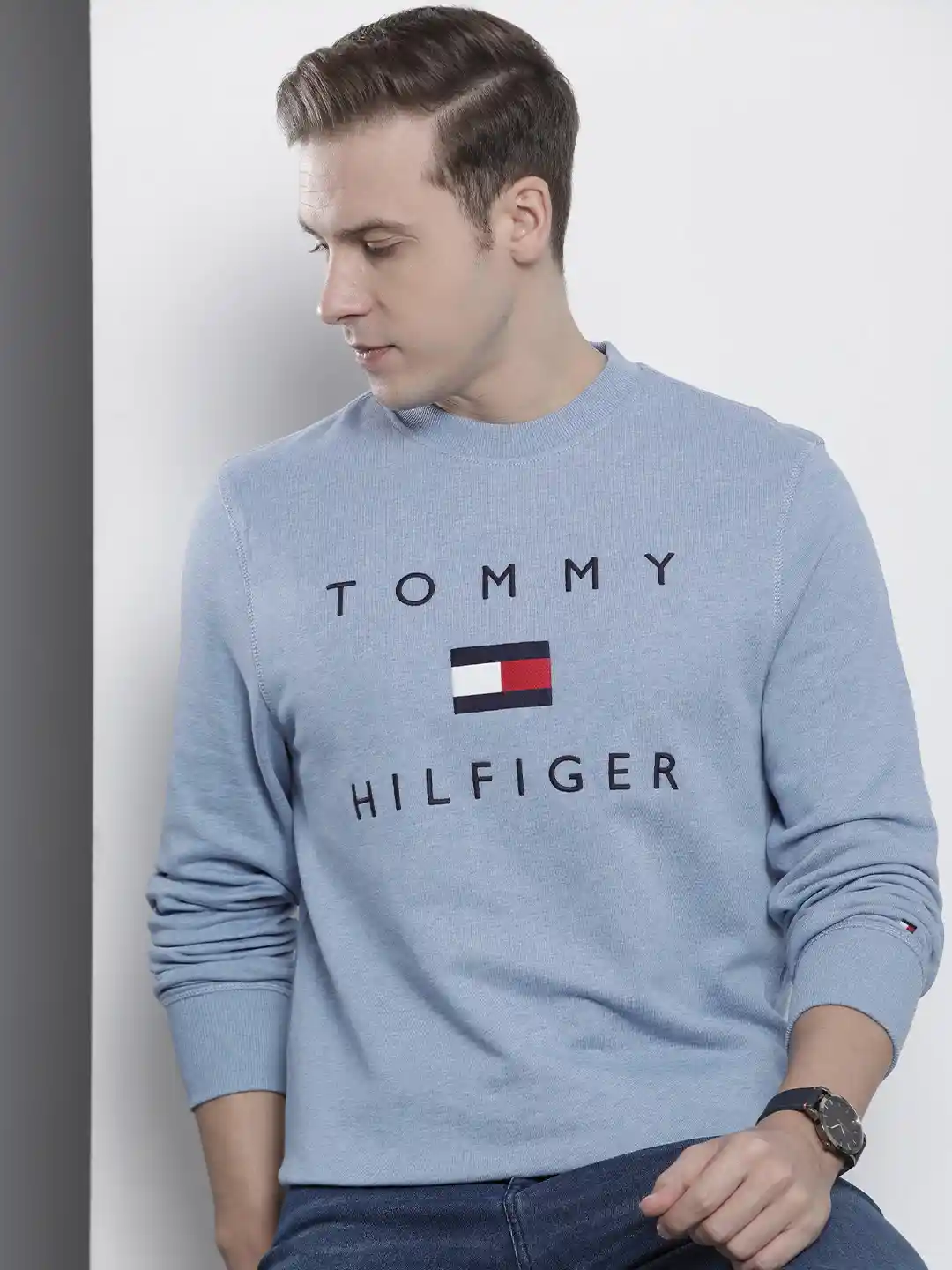 Buy Tommy Hilfiger Brand Logo Embroidered Pure Cotton Sweatshirt