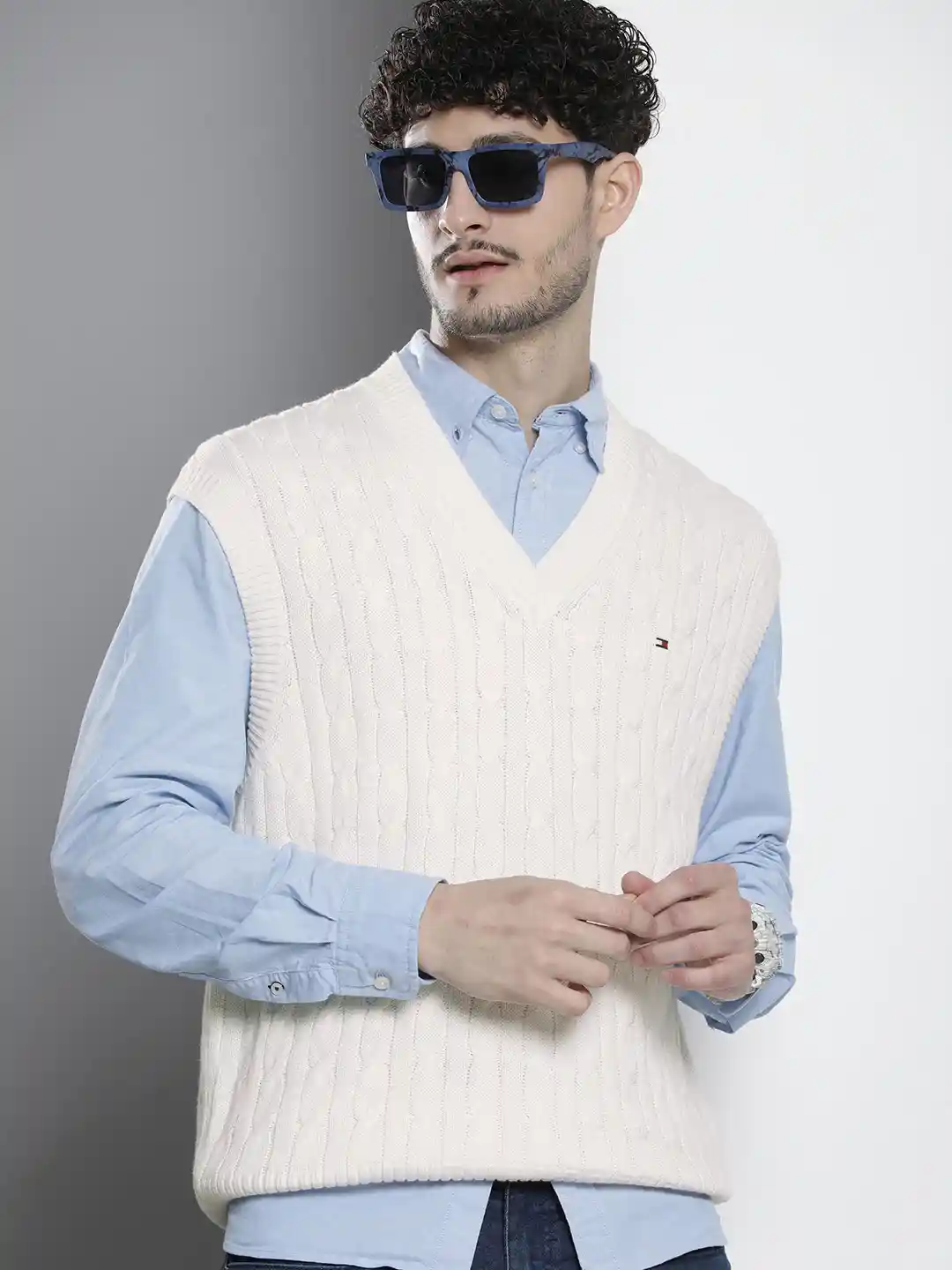 Buy Tommy Hilfiger Self Design Cable Knit Sweater Vest Sweaters