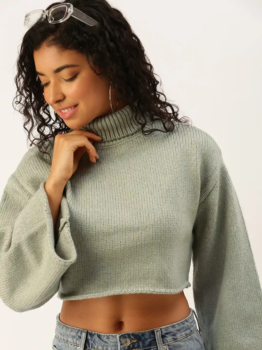 Womens Sweaters Grey Cropped Turtleneck Sweater Womens Sweaters