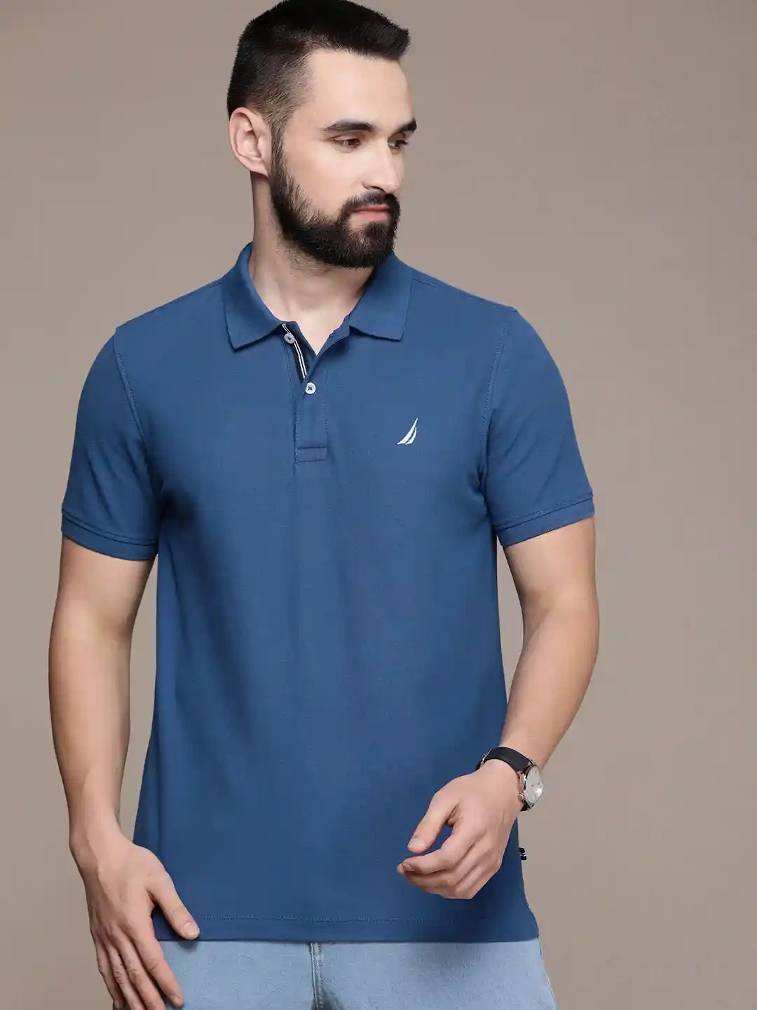 Buy Nautica Solid Polo Collar Pure Cotton T-shirt Tshirts for