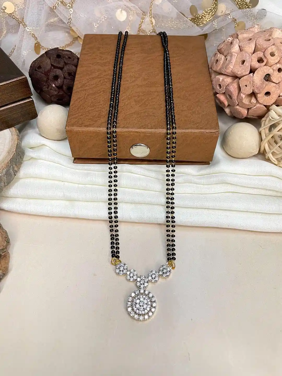 Black Beads Best Mangalsutra Design In Diamond Gold Artificial