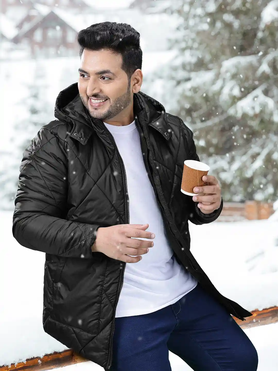 Buy Sztori Plus Size Men Solid Longline Hooded Padded Jacket