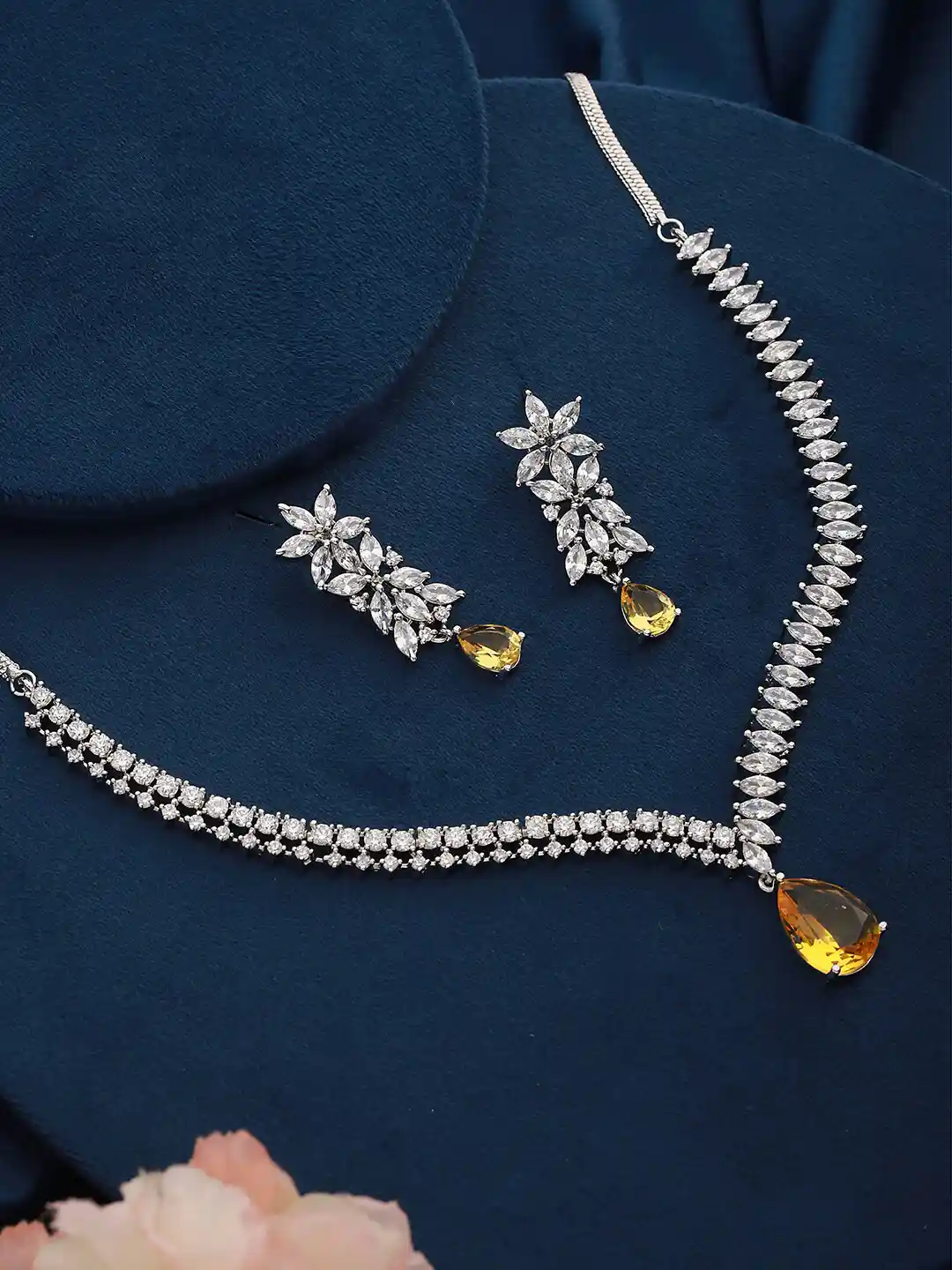 Saraf RS Jewellery Silver-Plated AD-Studded Necklace Earrings