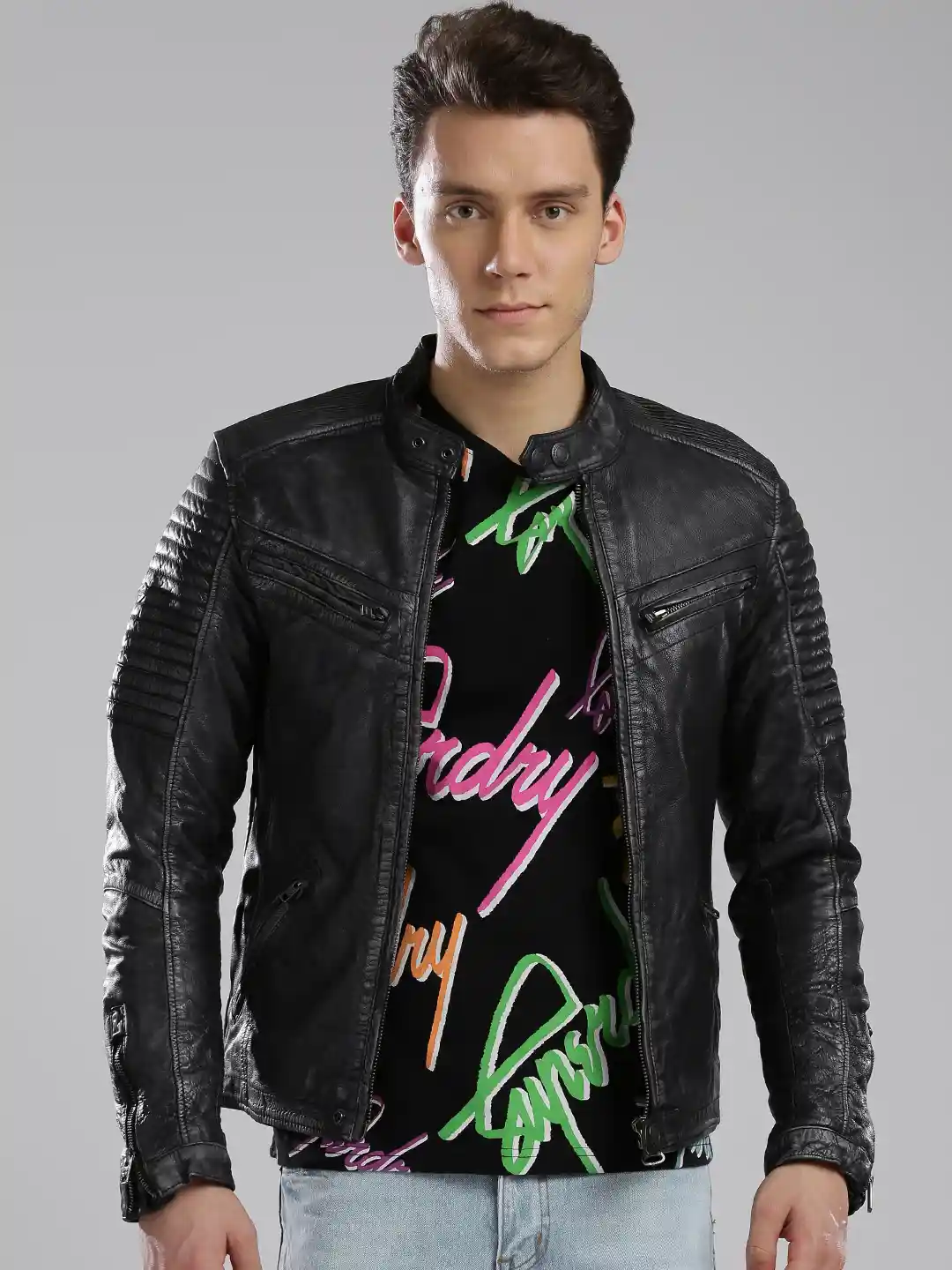 Buy Superdry Men Black Solid Leather Jacket Jackets for Men