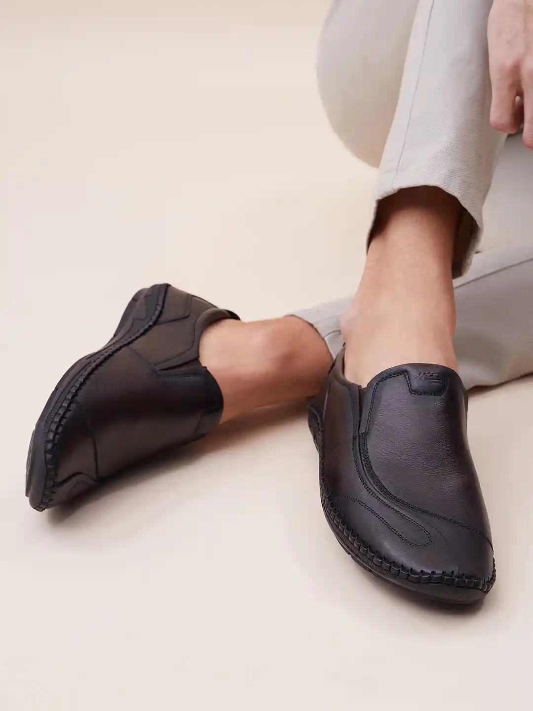 Buy Hitz Men Textured Leather Lightweight Slip-On Sneakers