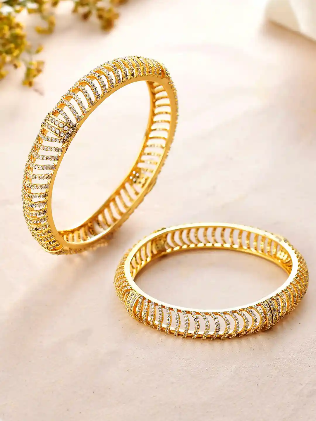 Buy Voylla Set Of Gold-Plated Cubic Zirconia Studded Bangles