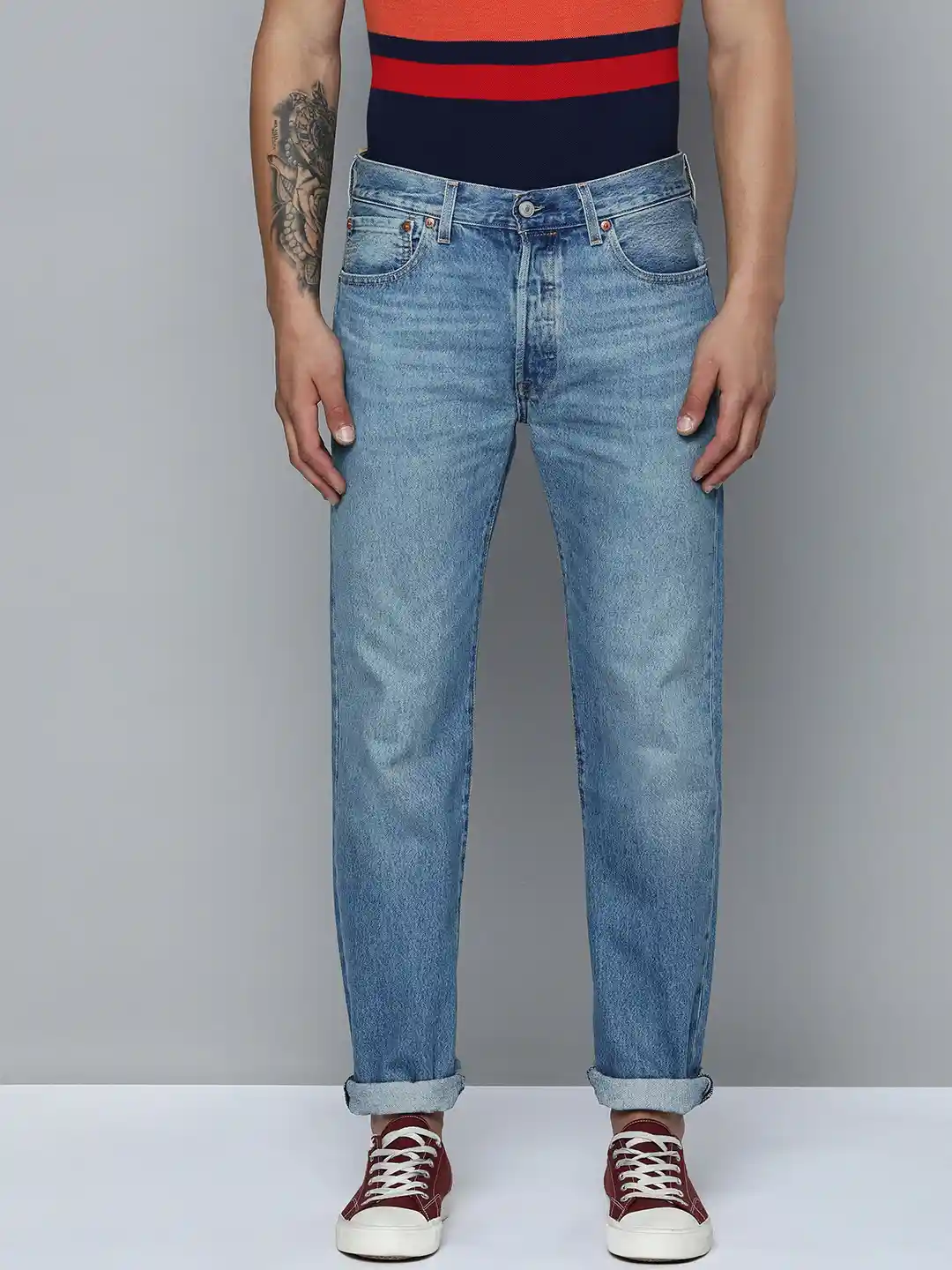 Buy Levis 501 Men Regular Fit Low-Rise Light Fade Pure Cotton