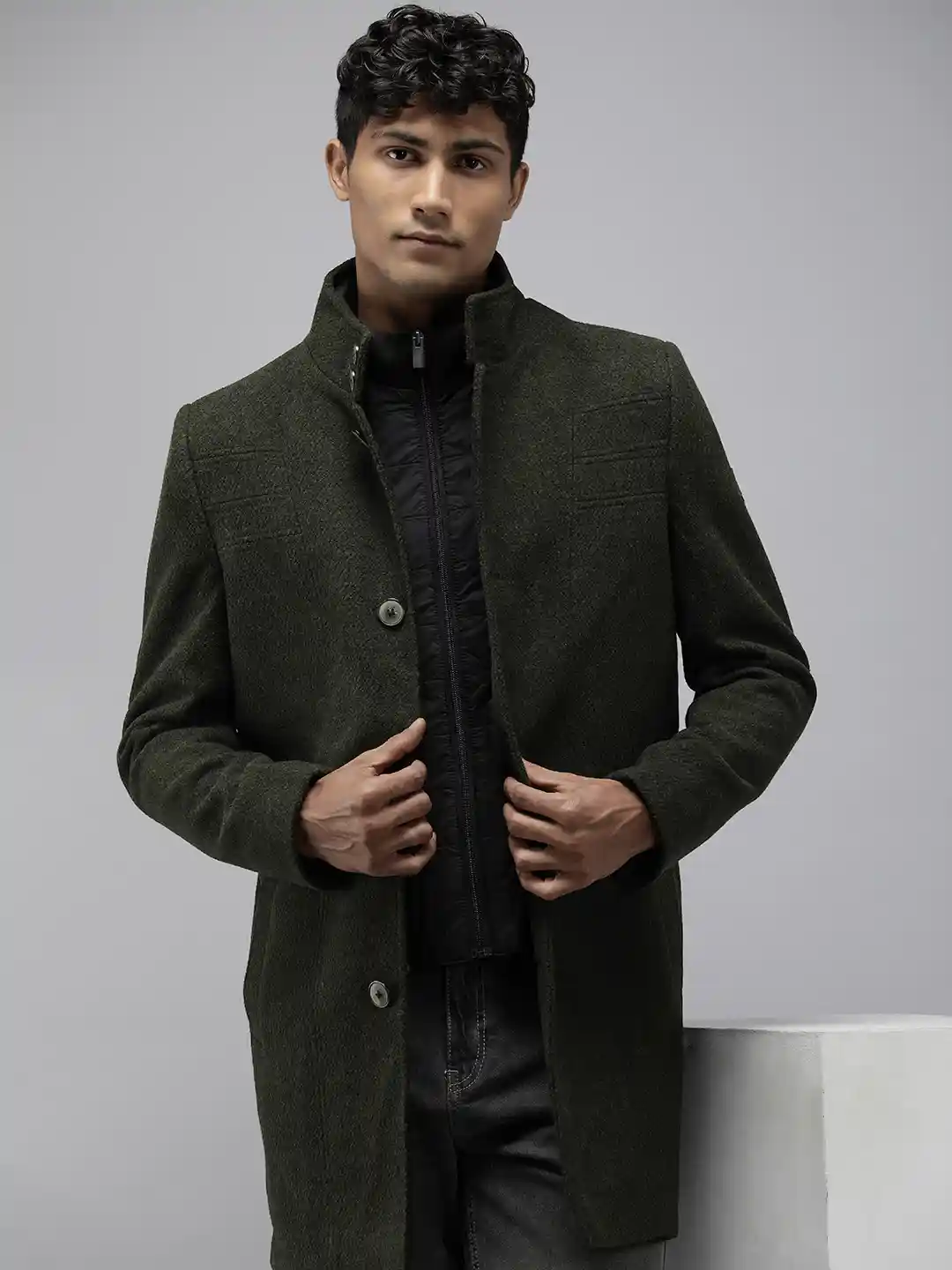 Buy Arrow High Neck Heathered Trench Coat Coats for Men 23628716