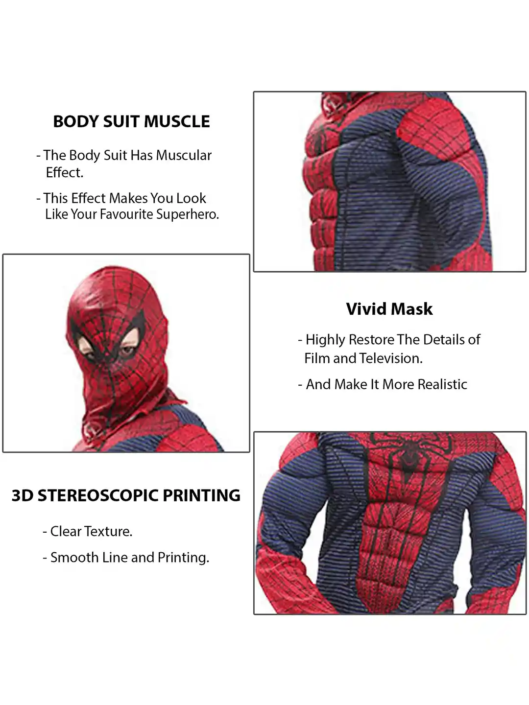 Buy JENNA Kids Muscular Arms Halloween Spiderman Costume With Face