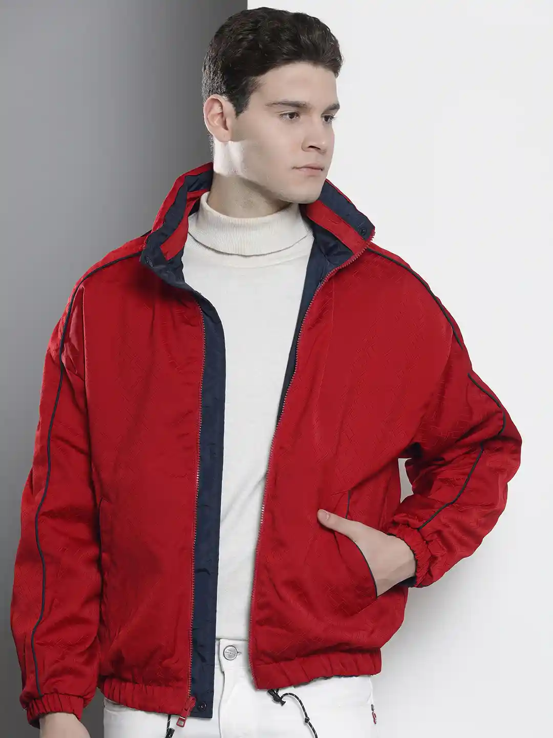 Buy Tommy Hilfiger Solid Reversible Bomber Jacket with Embroidered