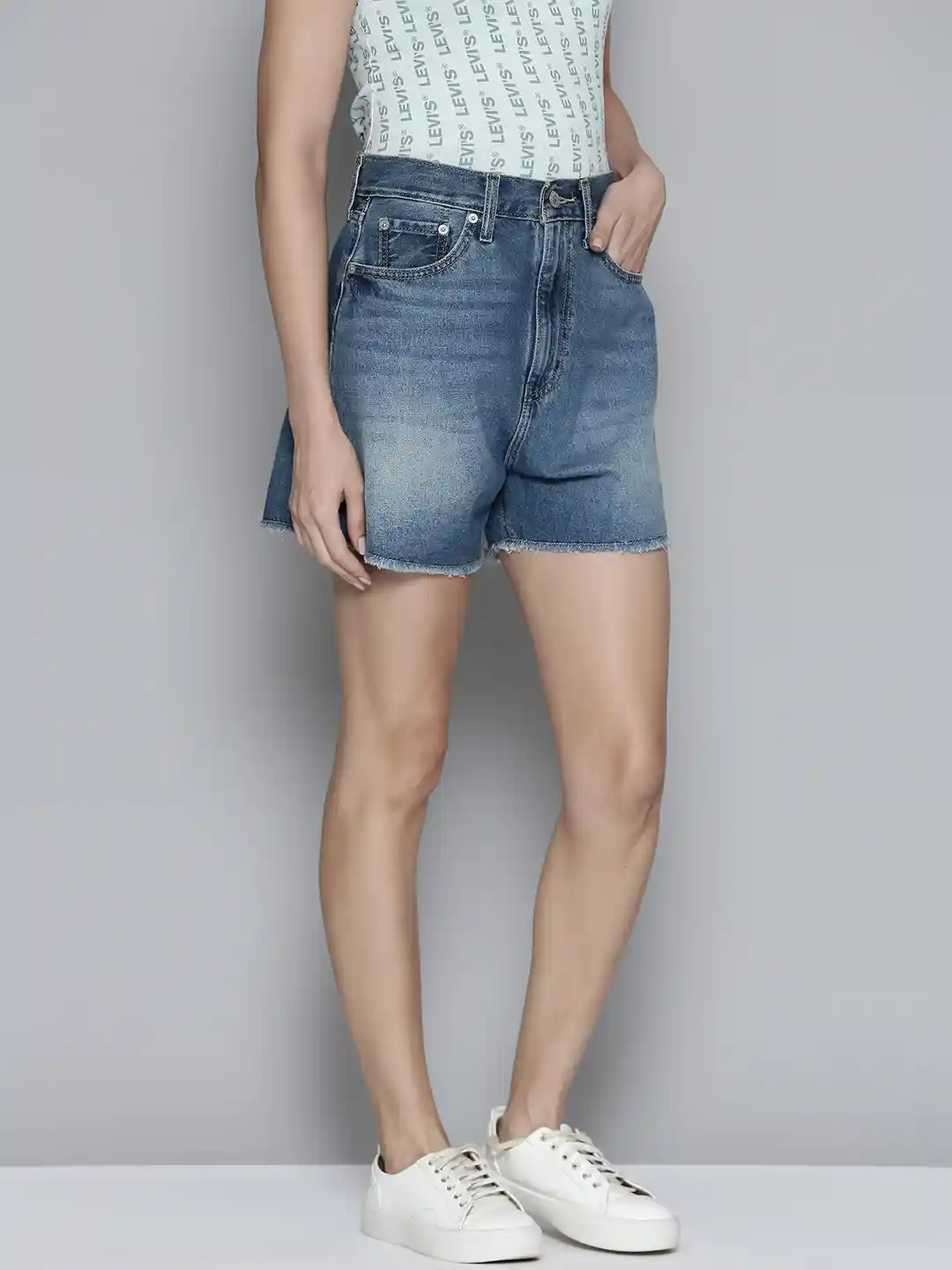 Buy Levis Women Loose Fit High-Rise Pure Cotton Denim Shorts