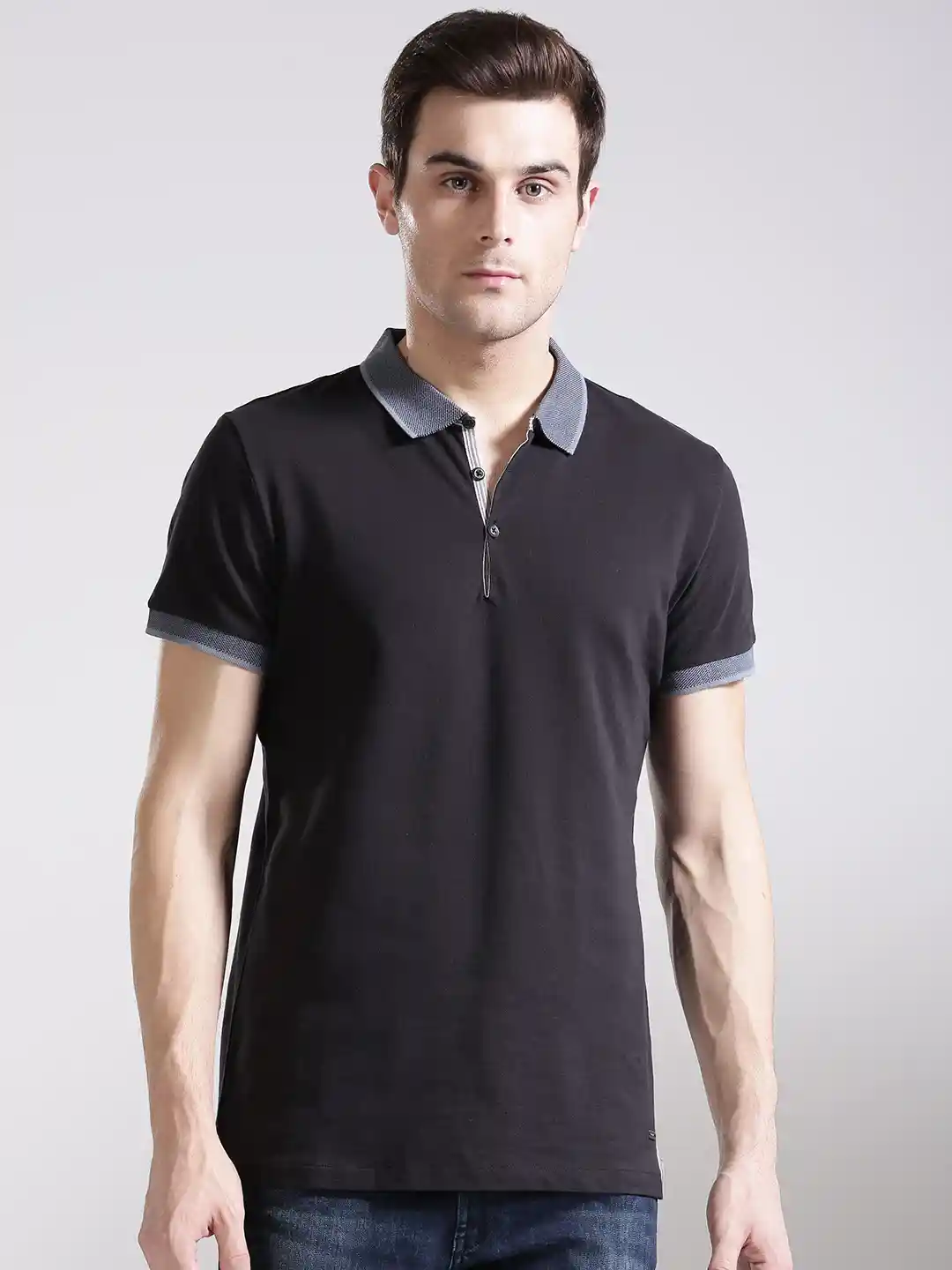 Buy BOSS Orange Men Black Solid Polo Collar T-shirt Tshirts for