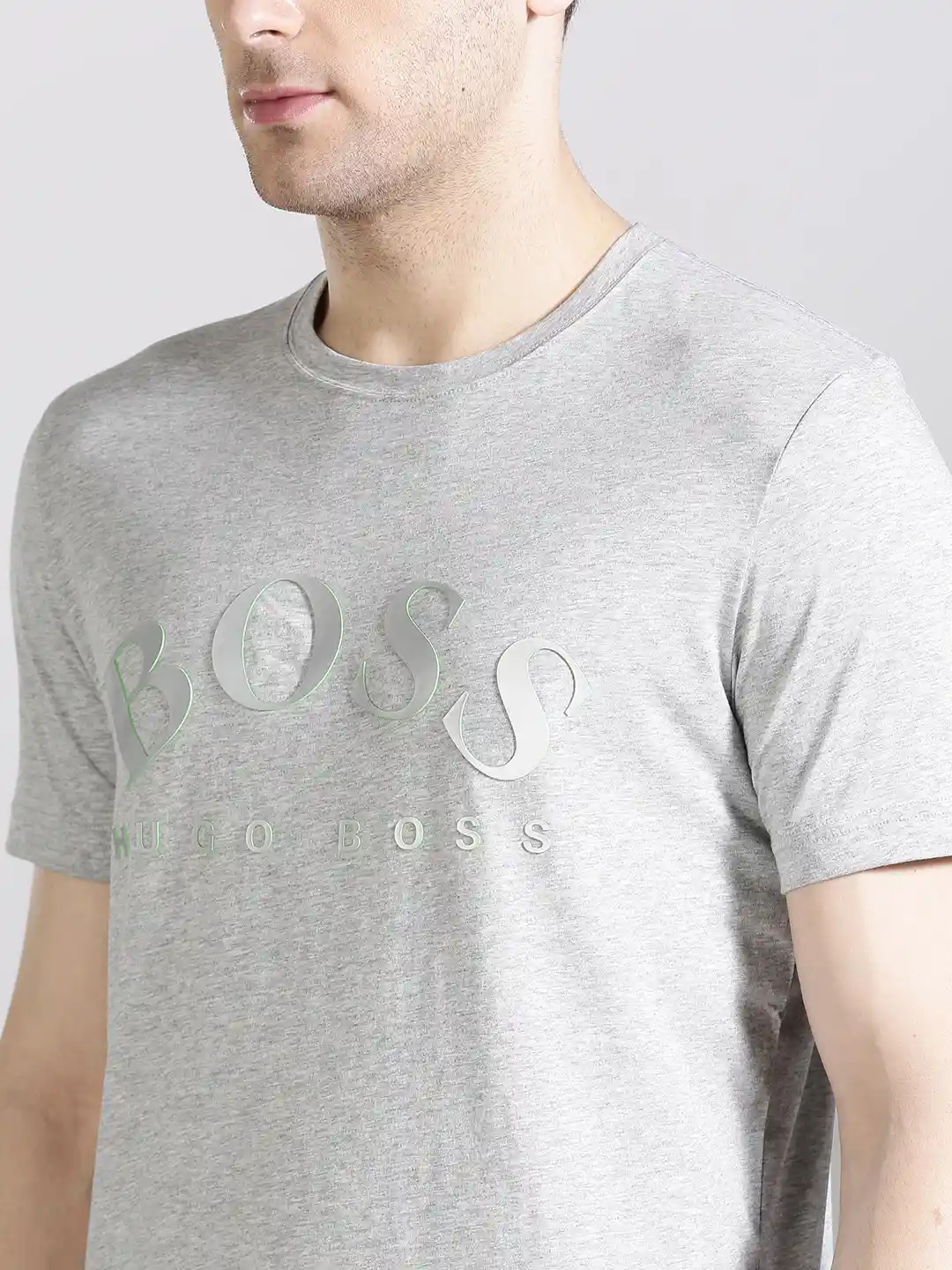 Buy BOSS Green Men Grey Melange Solid Round Neck T-shirt Tshirts