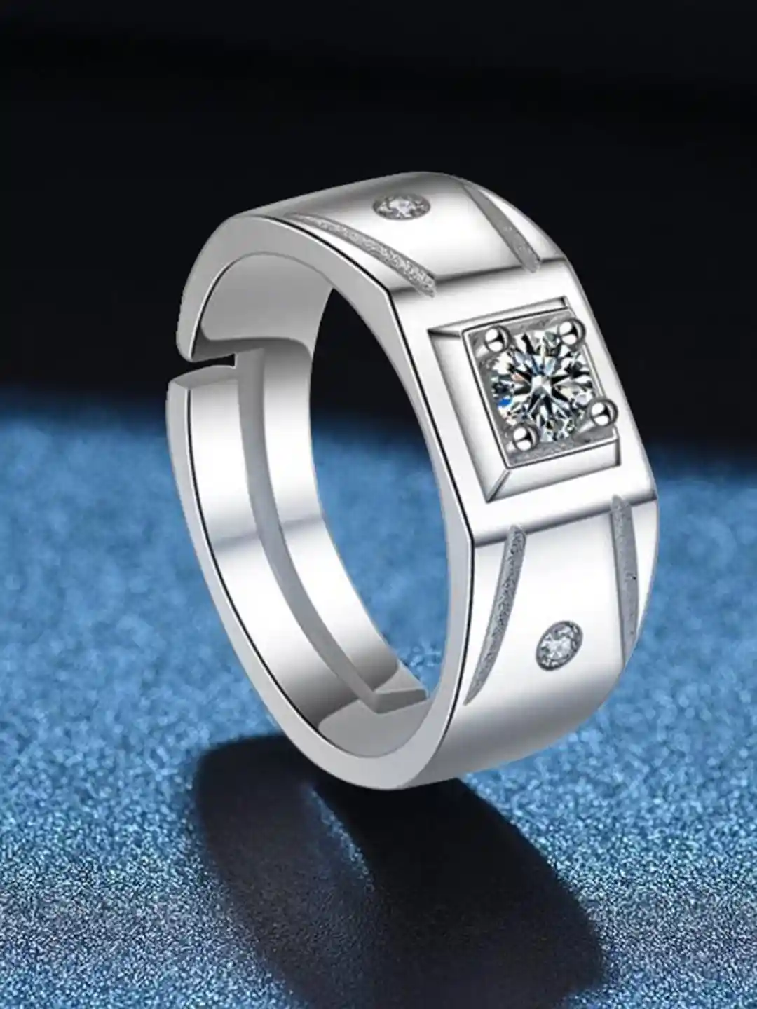 MYKI Men Silver-Plated Sterling Silver Cubic Zirconia Studded Finger Ring