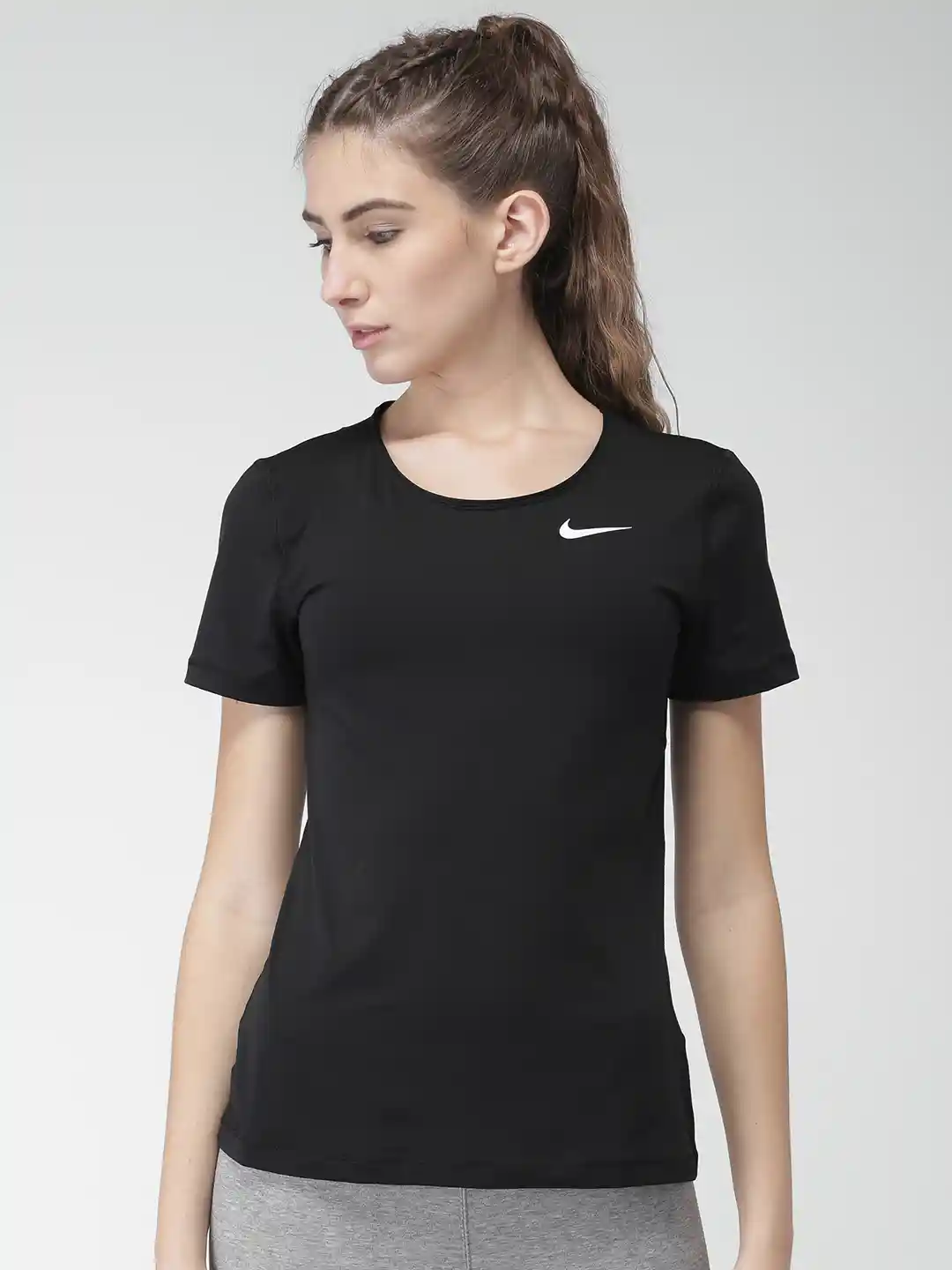 Buy Nike Women Black Self Design AS W NP Mesh T-shirt Tshirts