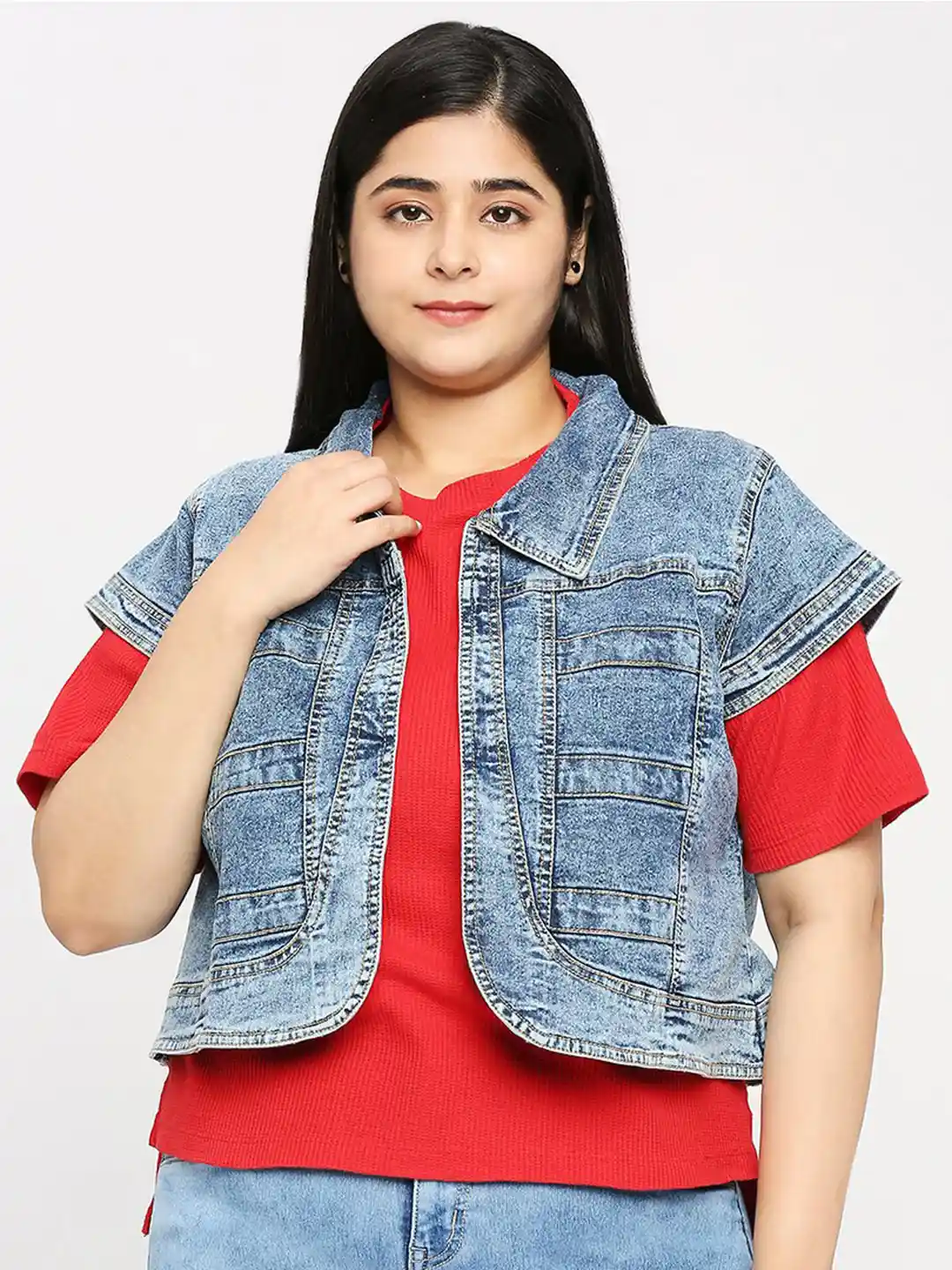 Style Quotient Women Plus Size Blue Open Front Denim Shrug